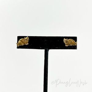 Vintage Golden Crouched Cat Push Back Earrings